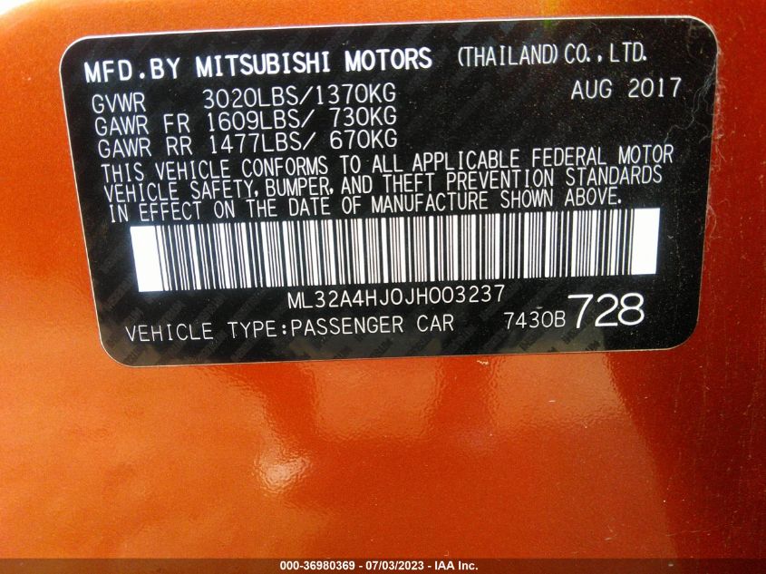 2018 MITSUBISHI MIRAGE SE - ML32A4HJ0JH003237