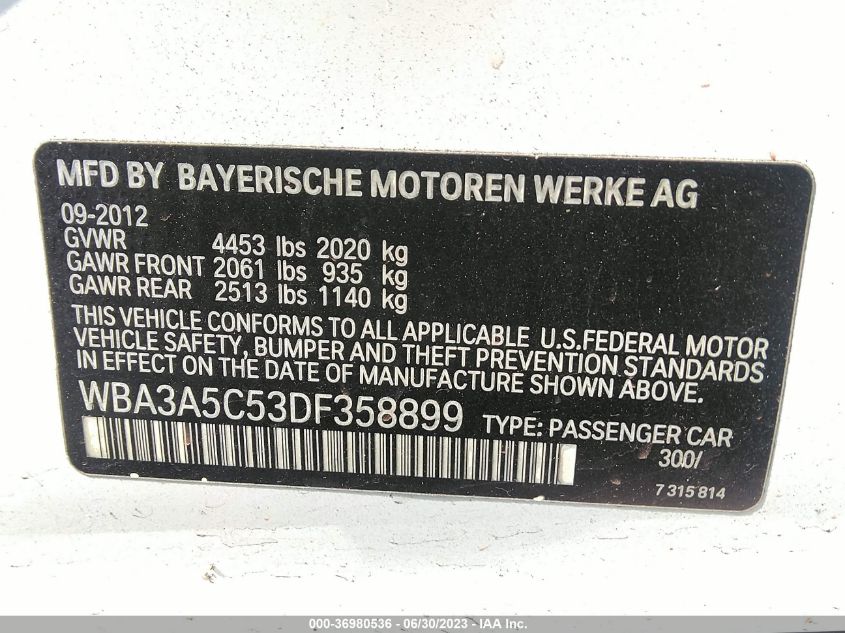 2013 BMW 3 SERIES 328I - WBA3A5C53DF358899
