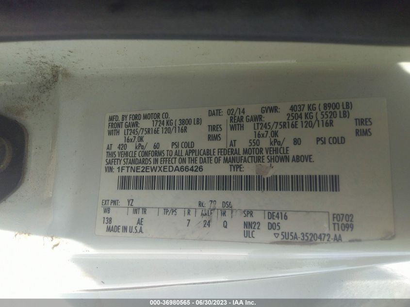 2014 FORD ECONOLINE CARGO VAN COMMERCIAL/RECREATIONAL 1FTNE2EWXEDA66426