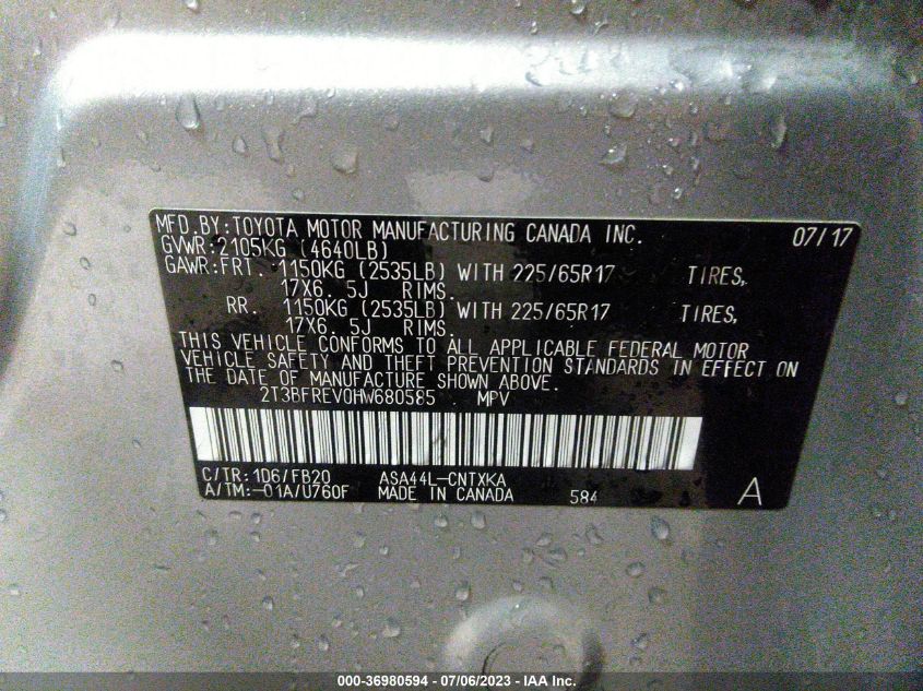2017 TOYOTA RAV4 LE - 2T3BFREV0HW680585
