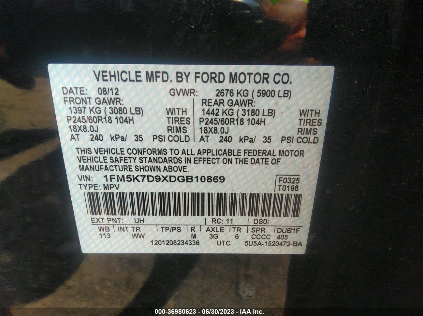 2013 FORD EXPLORER XLT - 1FM5K7D9XDGB10869