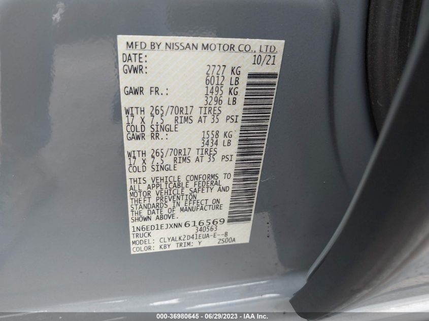 2022 NISSAN FRONTIER PRO-X - 1N6ED1EJXNN616569