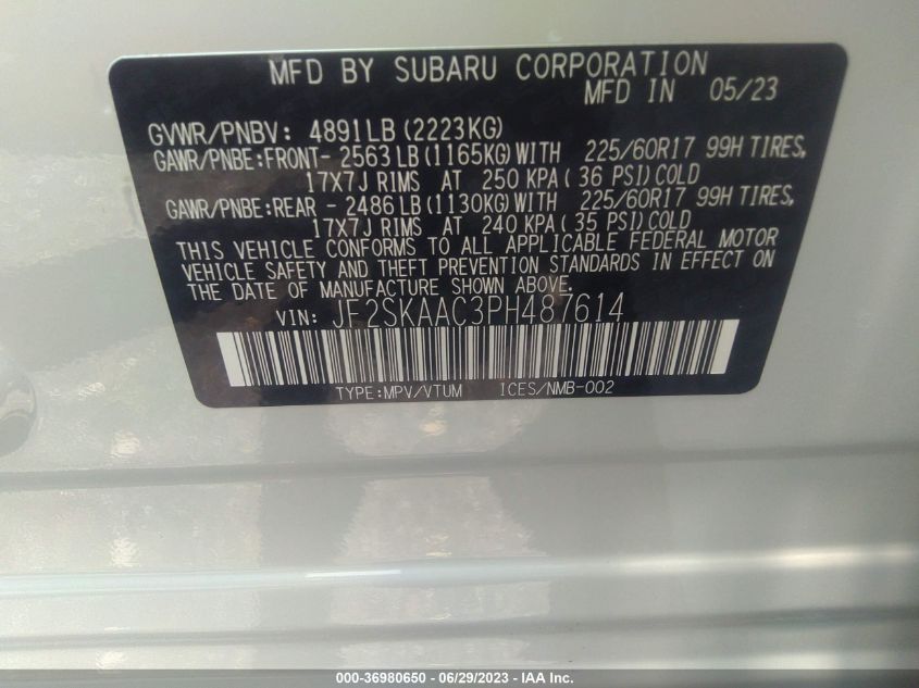 2023 SUBARU FORESTER - JF2SKAAC3PH487614