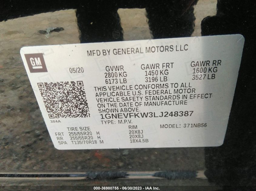 2020 CHEVROLET TRAVERSE LS - 1GNEVFKW3LJ248387