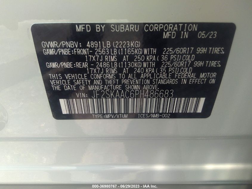 2023 SUBARU FORESTER - JF2SKAAC6PH486683