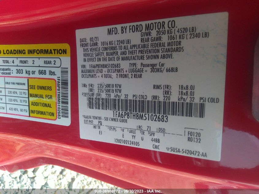 2021 FORD MUSTANG ECOBOOST - 1FA6P8TH8M5102683