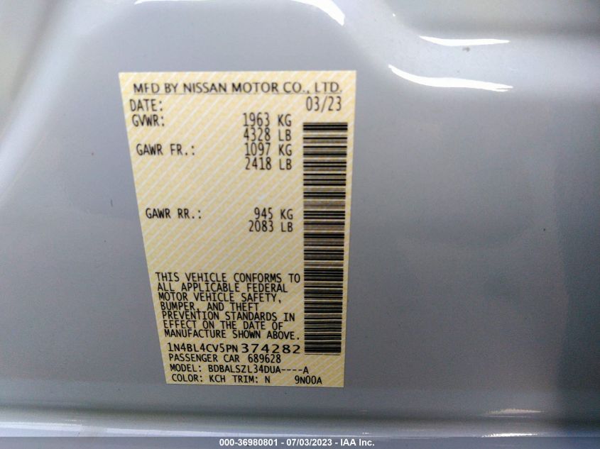 2023 NISSAN ALTIMA SR - 1N4BL4CV5PN374282