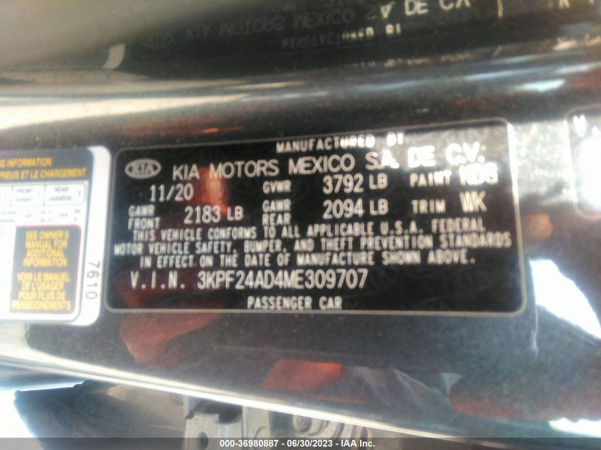 2021 KIA FORTE LXS - 3KPF24AD4ME309707