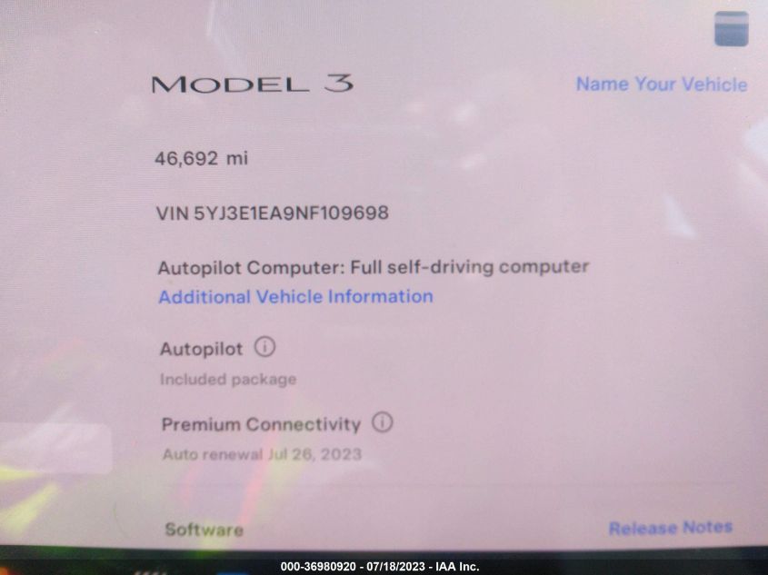 2022 TESLA MODEL 3 - 5YJ3E1EA9NF109698