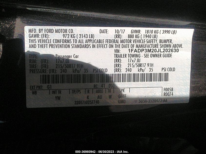 2018 FORD FOCUS SEL - 1FADP3M20JL202630