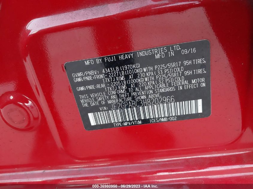 2017 SUBARU CROSSTREK PREMIUM - JF2GPABC3H8202966