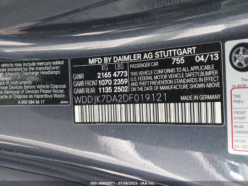 2013 MERCEDES-BENZ SL-CLASS SL 550 - WDDJK7DA2DF019121
