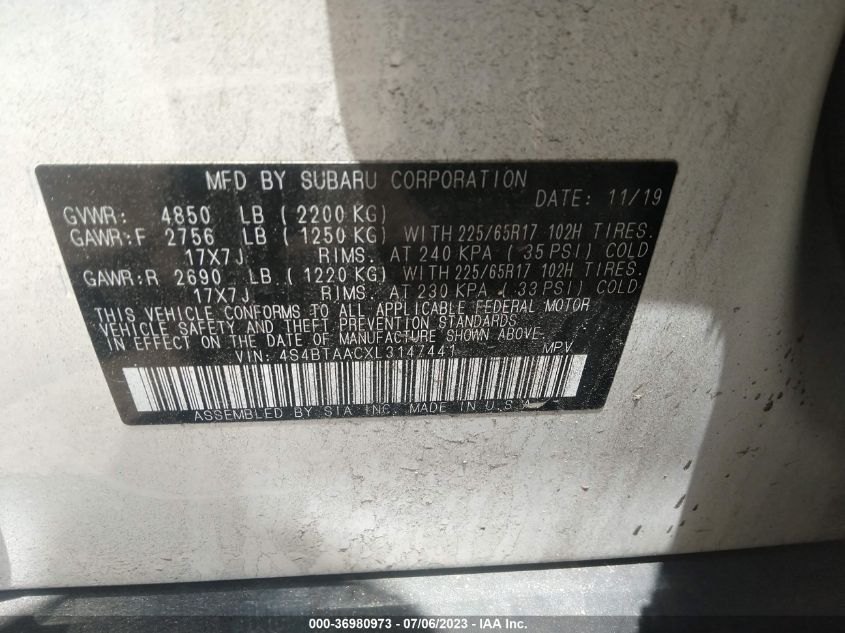 2020 SUBARU OUTBACK - 4S4BTAACXL3147441