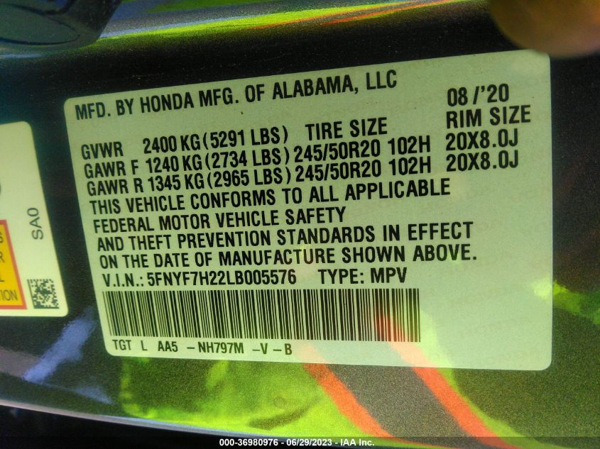 2020 HONDA PASSPORT SPORT - 5FNYF7H22LB005576