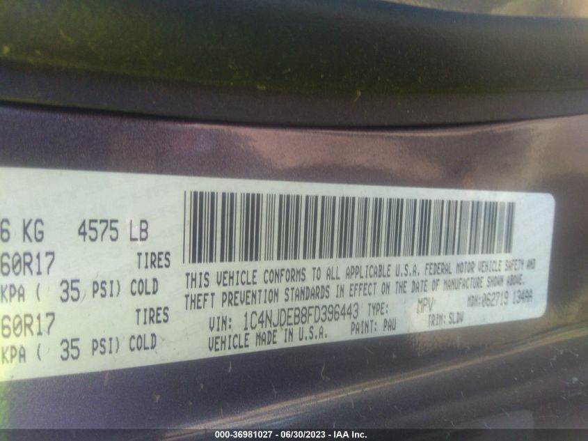 2015 JEEP COMPASS LATITUDE - 1C4NJDEB8FD396443