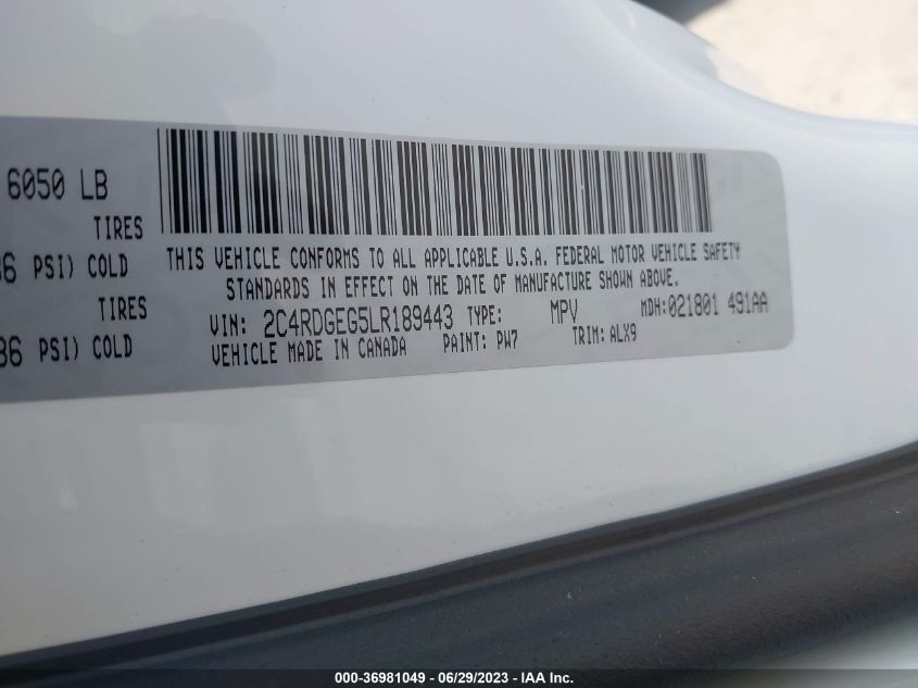 2020 DODGE GRAND CARAVAN GT - 2C4RDGEG5LR189443