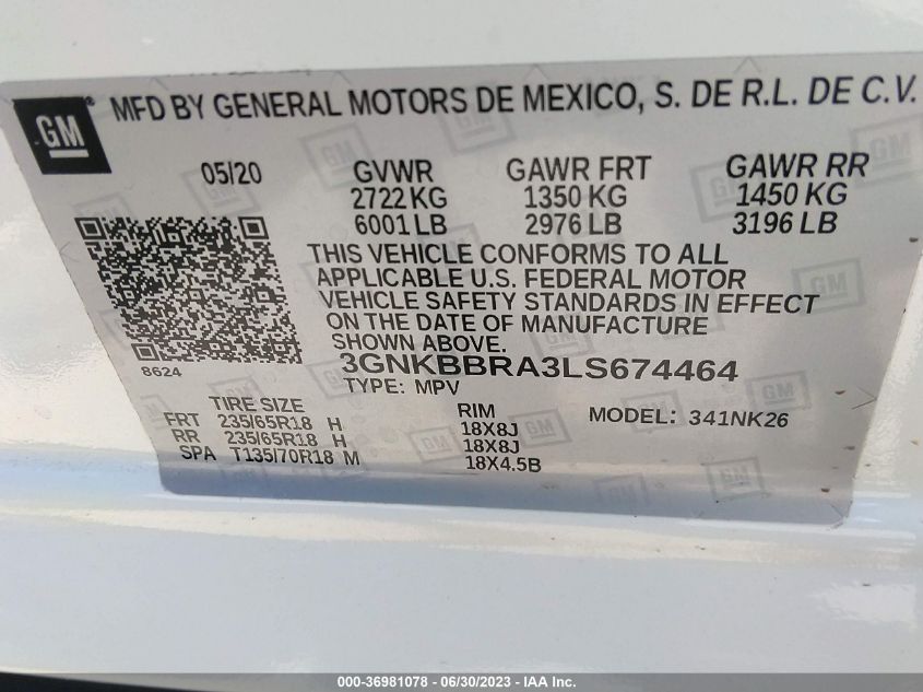 2020 CHEVROLET BLAZER 1LT - 3GNKBBRA3LS674464
