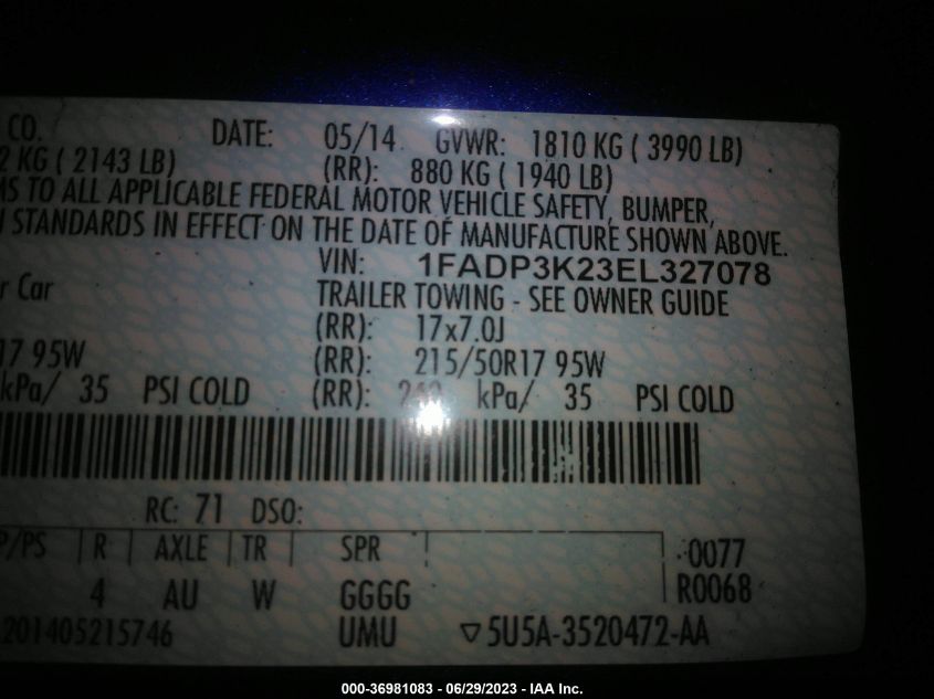 2014 FORD FOCUS SE - 1FADP3K23EL327078