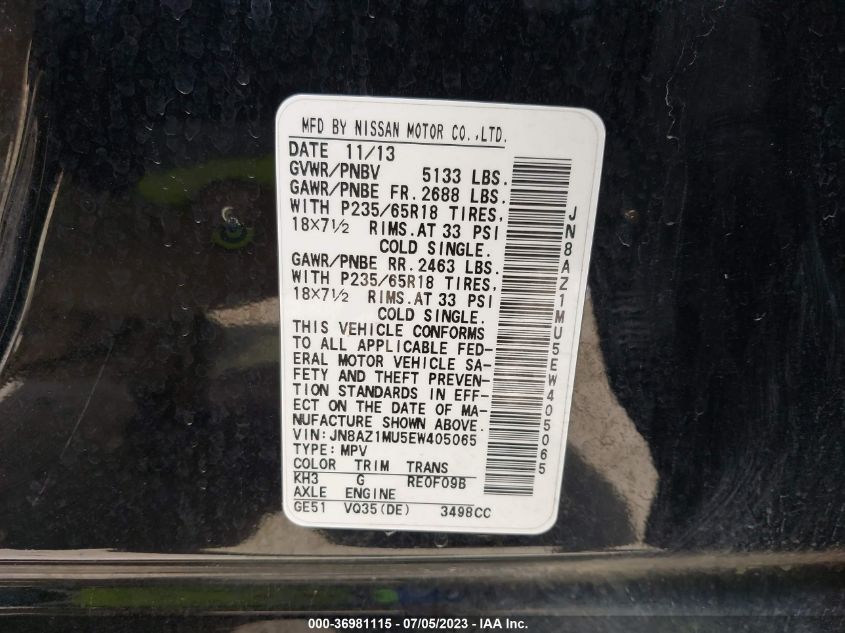 2014 NISSAN MURANO SV - JN8AZ1MU5EW405065