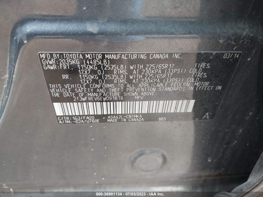 2014 TOYOTA RAV4 XLE - 2T3WFREV6EW091618