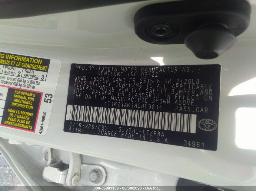 2022 TOYOTA CAMRY V6 - 4T1KZ1AK1NU069814