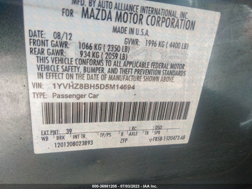 2013 MAZDA MAZDA6 I SPORT - 1YVHZ8BH5D5M14694