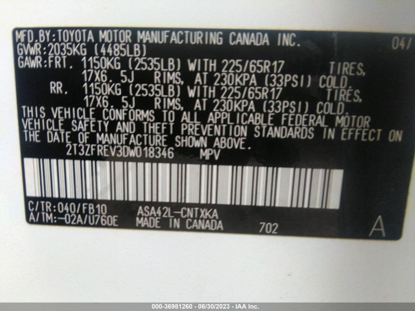2013 TOYOTA RAV4 LE - 2T3ZFREV3DW018346