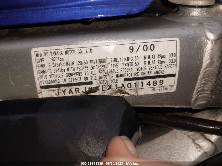 2001 YAMAHA YZFR6 L JYARJ04EX1A011489