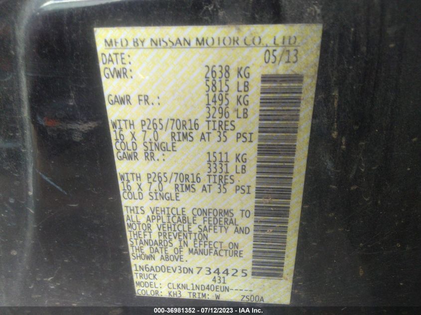 2013 NISSAN FRONTIER S - 1N6AD0EV3DN734425