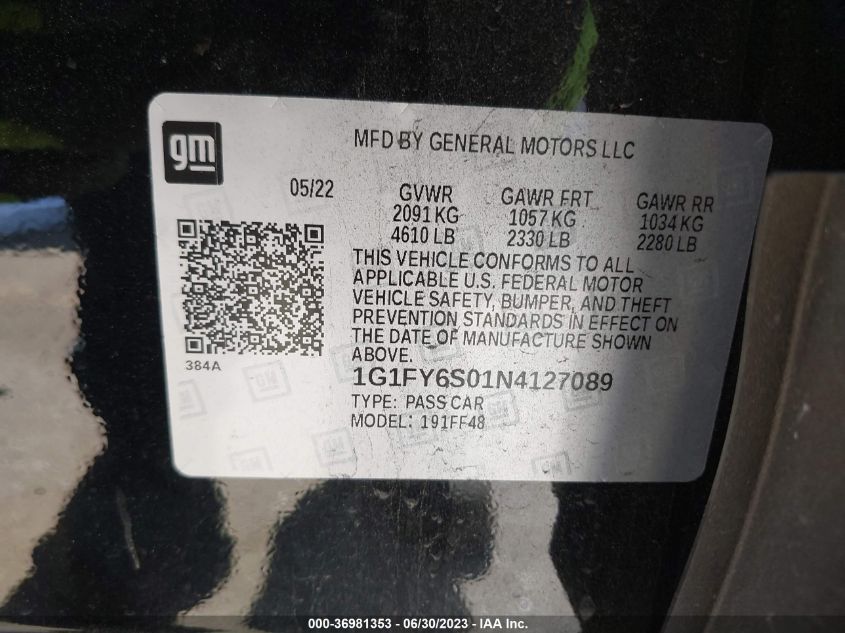 2022 CHEVROLET BOLT EUV LT 1G1FY6S01N4127089