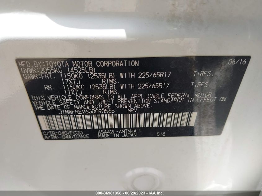 2016 TOYOTA RAV4 XLE - JTMWFREV6GD090565