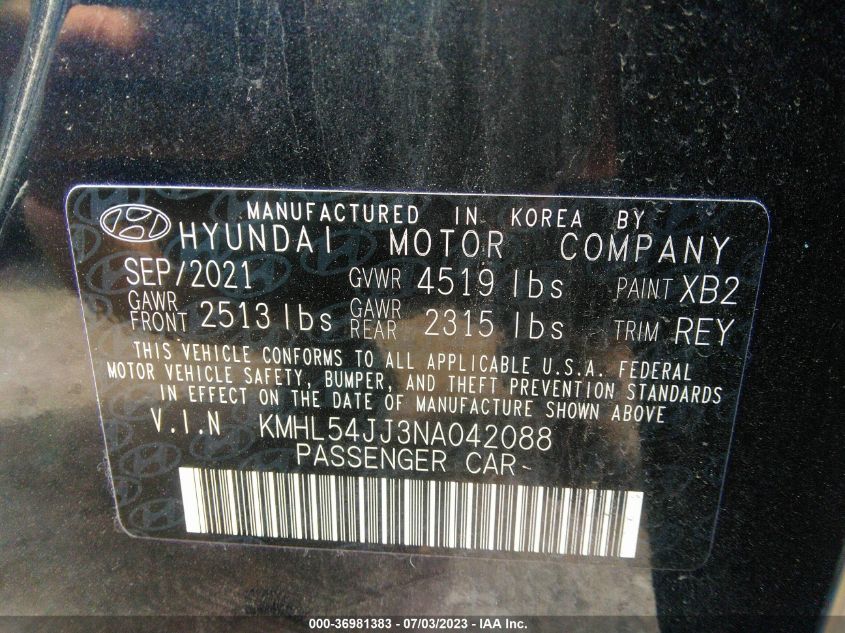 2022 HYUNDAI SONATA HYBRID/LIMITED - KMHL54JJ3NA042088