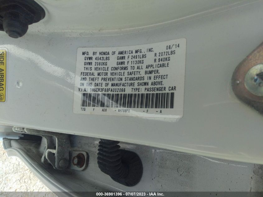 2015 HONDA ACCORD SEDAN EX-L - 1HGCR3F88FA002066