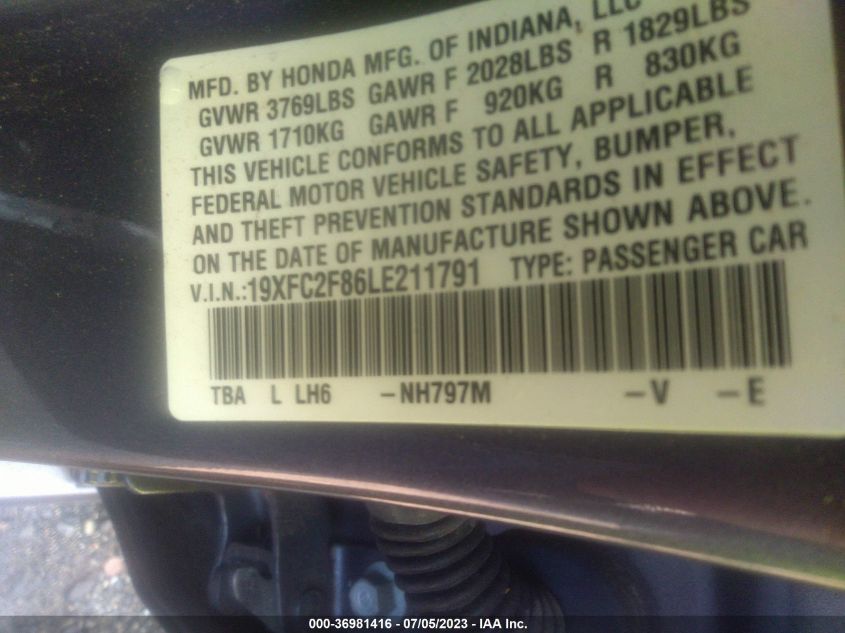 2020 HONDA CIVIC SEDAN SPORT - 19XFC2F86LE211791