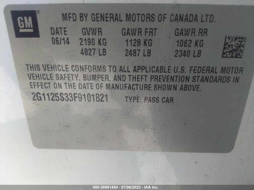 2015 CHEVROLET IMPALA LT - 2G1125S33F9101821