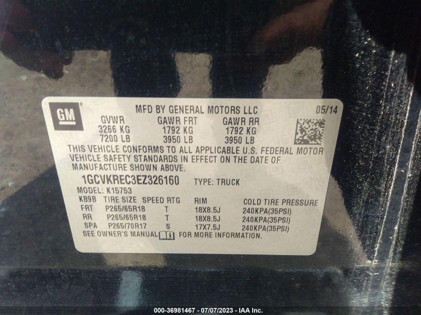 2014 CHEVROLET SILVERADO 1500 LT - 1GCVKREC3EZ326160