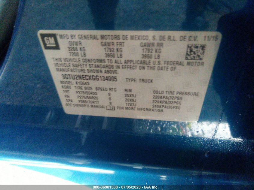 2016 GMC SIERRA 1500 SLT - 3GTU2NECXGG134905