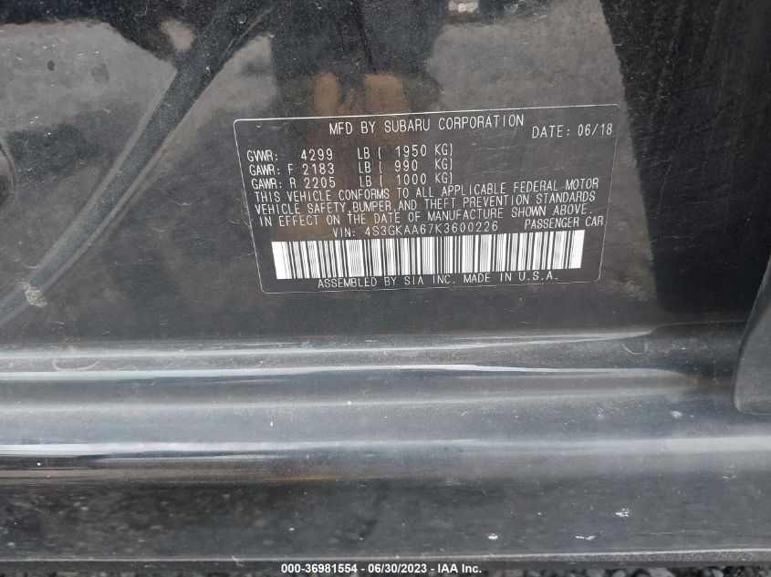 2019 SUBARU IMPREZA - 4S3GKAA67K3600226