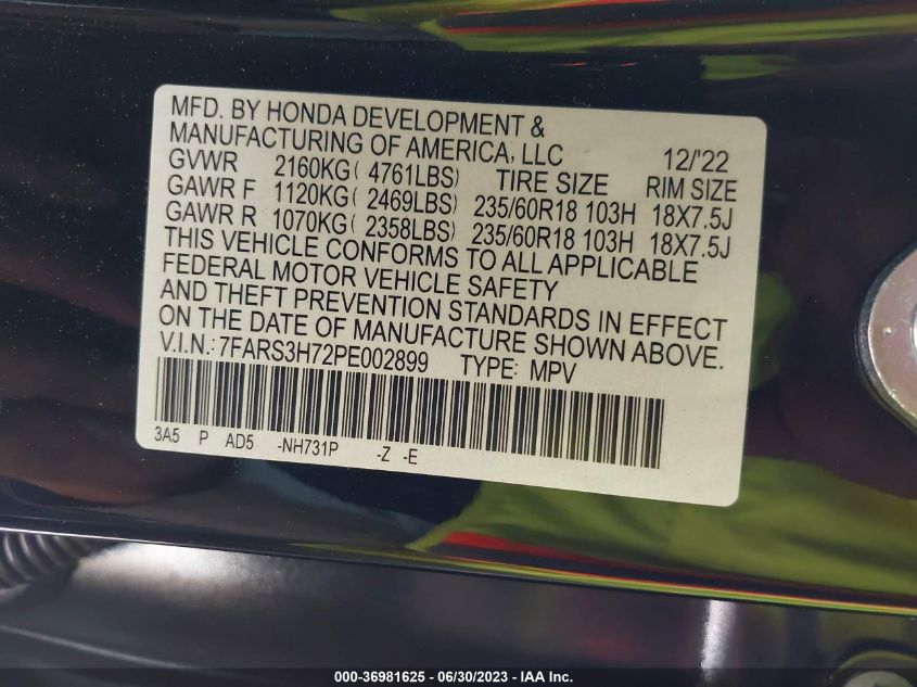 2023 HONDA CR-V EXL - 7FARS3H72PE002899