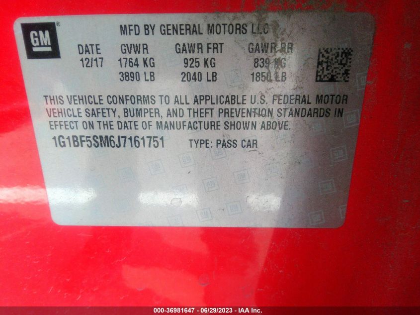 2018 CHEVROLET CRUZE PREMIER - 1G1BF5SM6J7161751