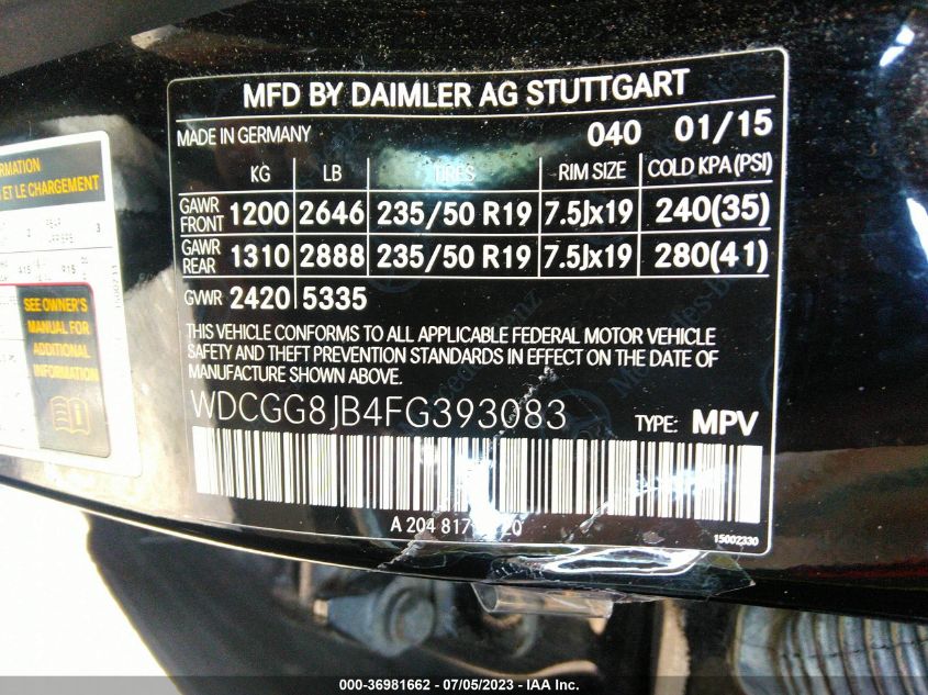 2015 MERCEDES-BENZ GLK-CLASS GLK 350 - WDCGG8JB4FG393083