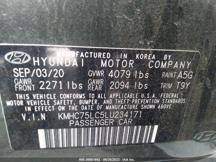 2020 HYUNDAI IONIQ HYBRID SE - KMHC75LC5LU234171