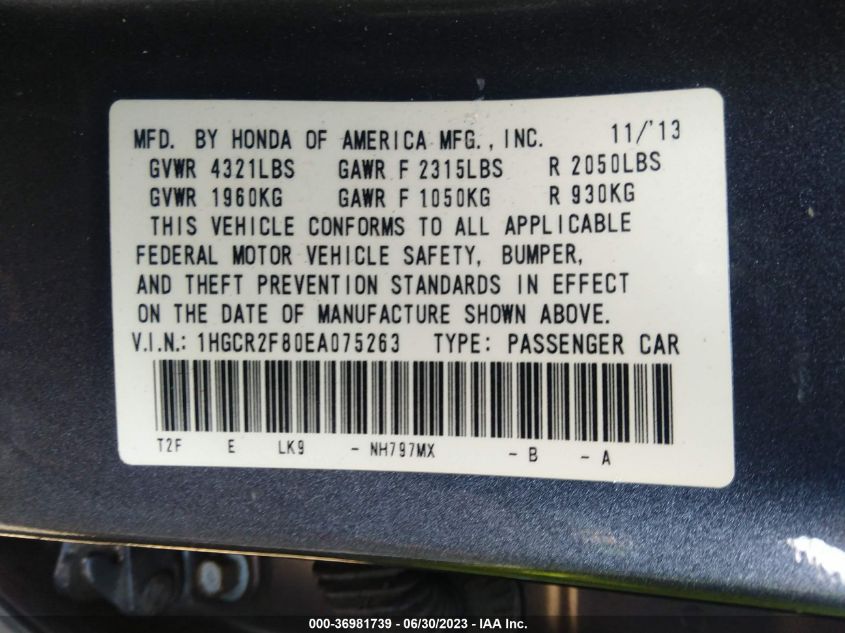 2014 HONDA ACCORD SEDAN EX-L - 1HGCR2F80EA075263