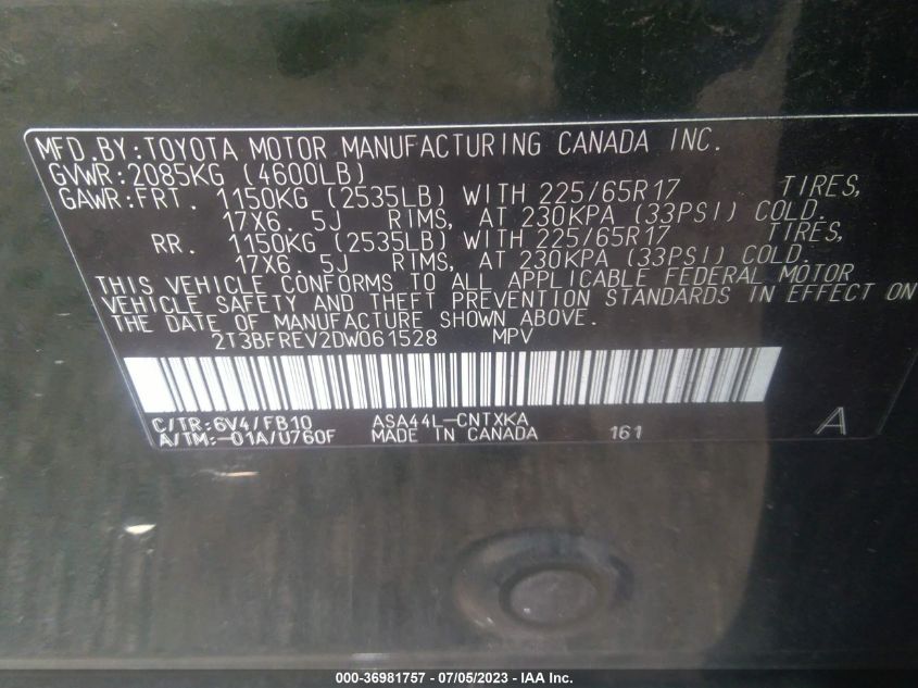 2013 TOYOTA RAV4 LE - 2T3BFREV2DW061528