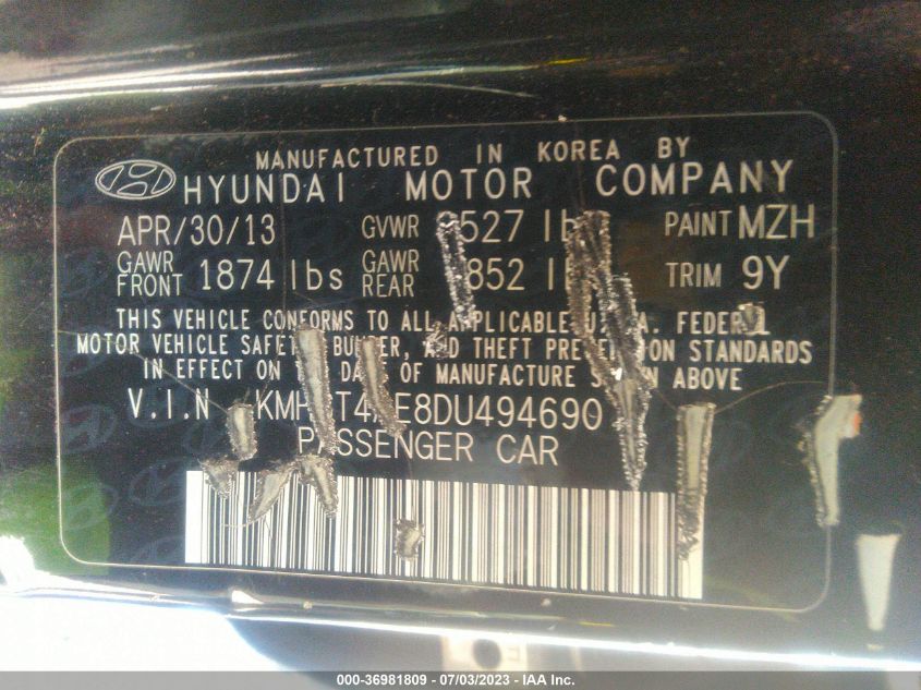 2013 HYUNDAI ACCENT GLS - KMHCT4AE8DU494690