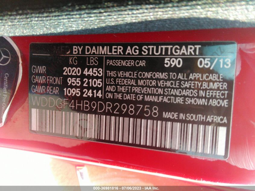 2013 MERCEDES-BENZ C-CLASS C 250 - WDDGF4HB9DR298758