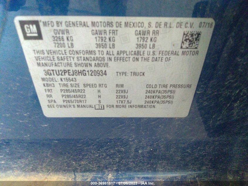 2017 GMC SIERRA 1500 DENALI - 3GTU2PEJ8HG120934