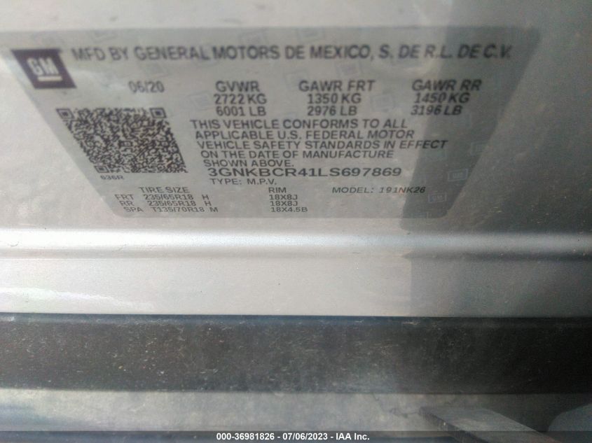 2020 CHEVROLET BLAZER LT - 3GNKBCR41LS697869