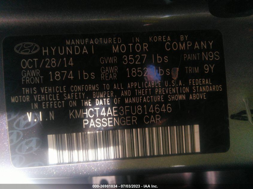 2015 HYUNDAI ACCENT GLS - KMHCT4AE3FU814646