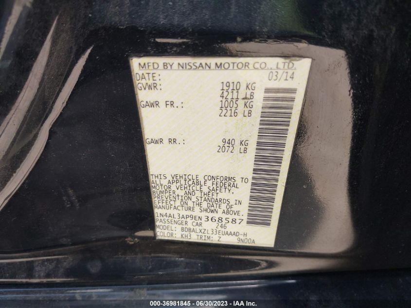 2014 NISSAN ALTIMA 2.5 SL - 1N4AL3AP9EN368587